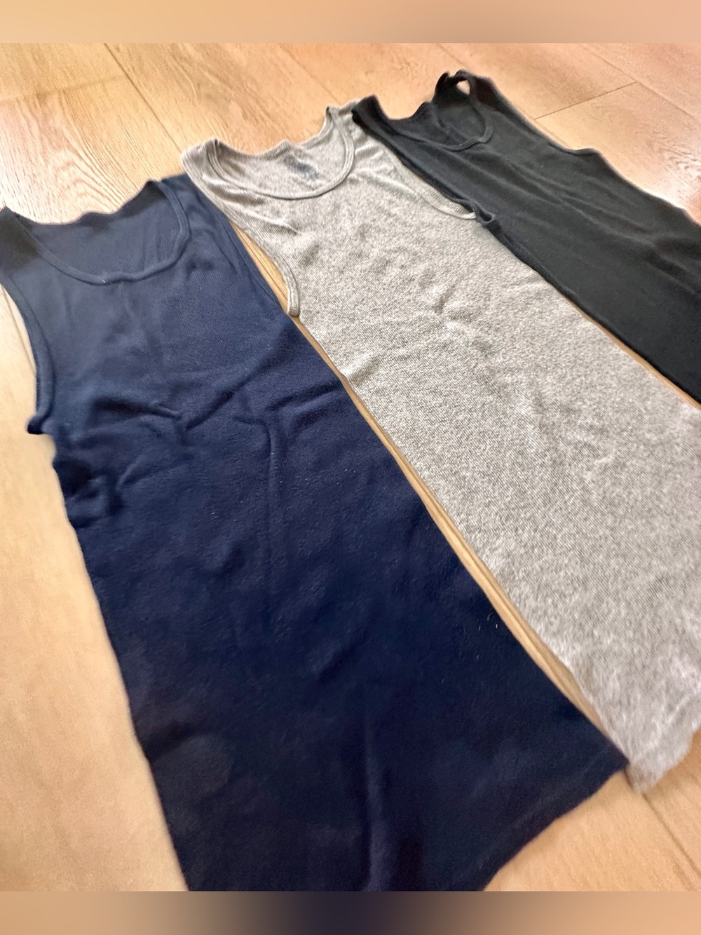 Set of 3 Cotton Ribbed Tank Top - Black, Navy, Gray Small & Stretchy - Picture 2 of 8
